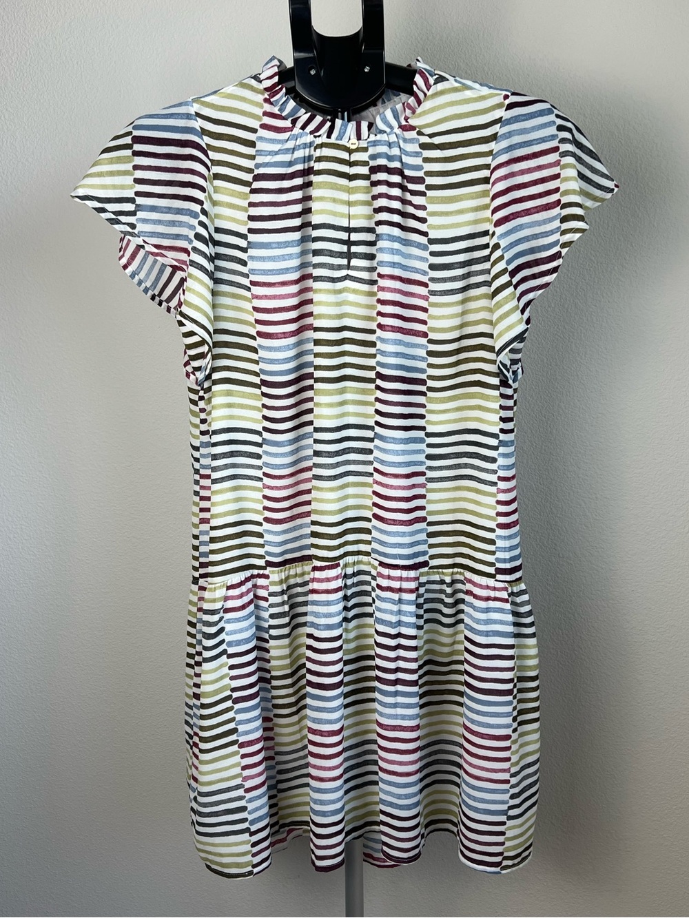 LOFT Stripe Babydoll Dress Flutter Sleeve Artsy Cottagecore Quiet Luxury Small